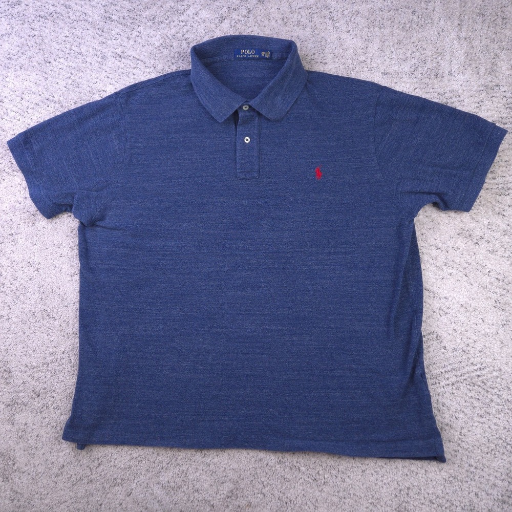 Polo Ralph Lauren Shirt Men 2XB 2XLB Blue Pique Knit Red Pony Logo Polo